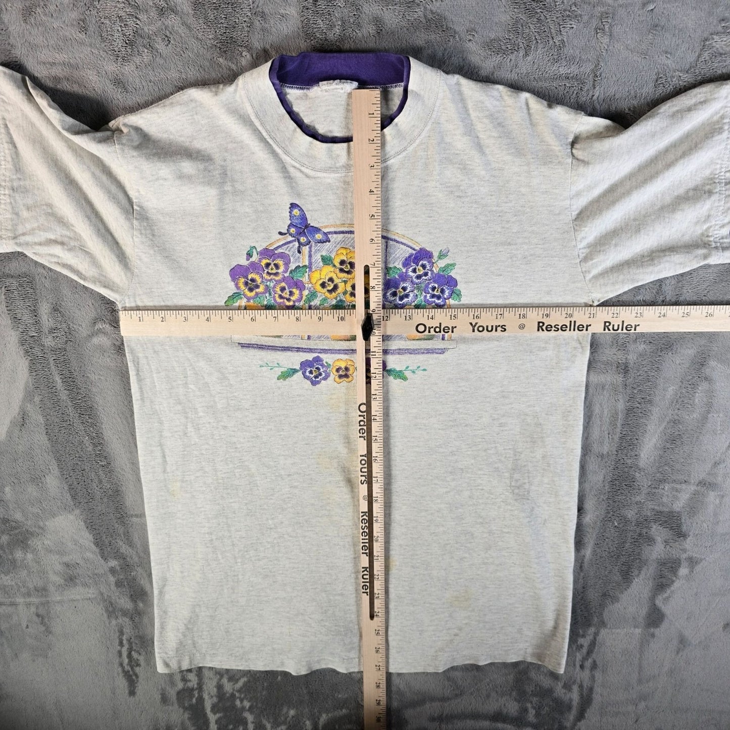 Distressed Vintage 1990s Pansy Flower Window Garden Ringer Tee T-Shirt (L)