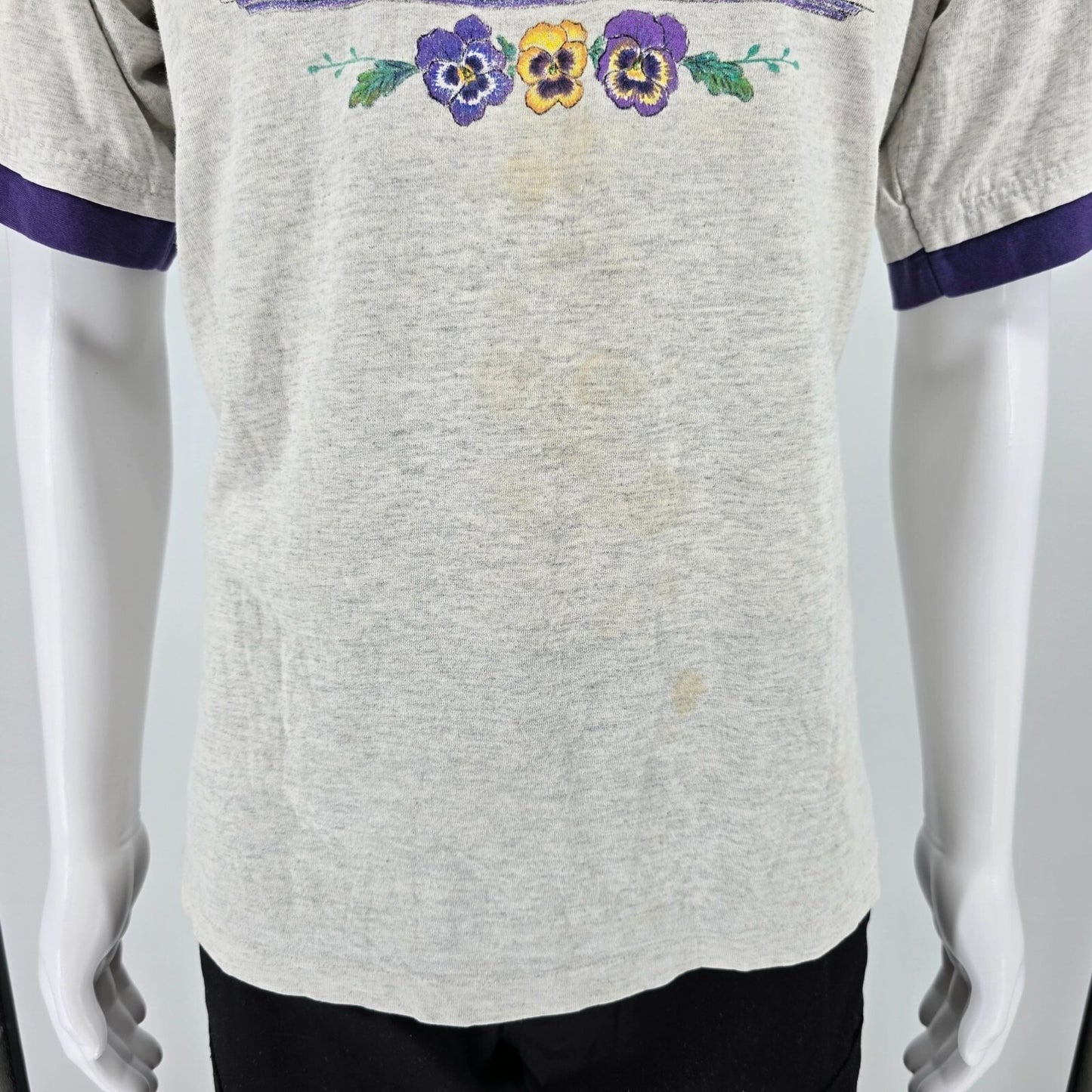Distressed Vintage 1990s Pansy Flower Window Garden Ringer Tee T-Shirt (L)