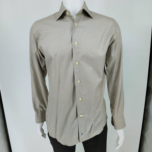 NWOT David Donahue Light Brown Checkered Trim Fit Dress Shirt (15 32/33)