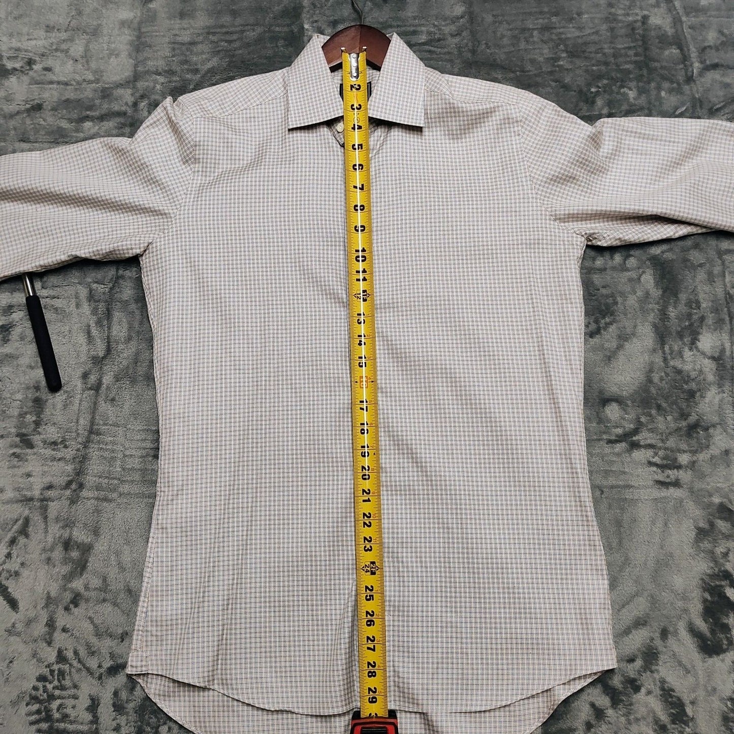 NWOT David Donahue Light Brown Checkered Trim Fit Dress Shirt (15 32/33)