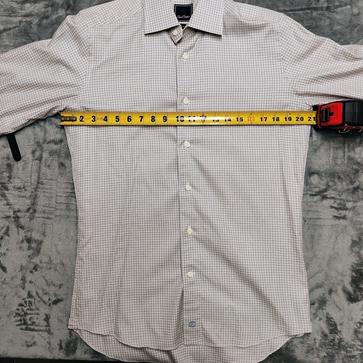 NWOT David Donahue Light Brown Checkered Trim Fit Dress Shirt (15 32/33)