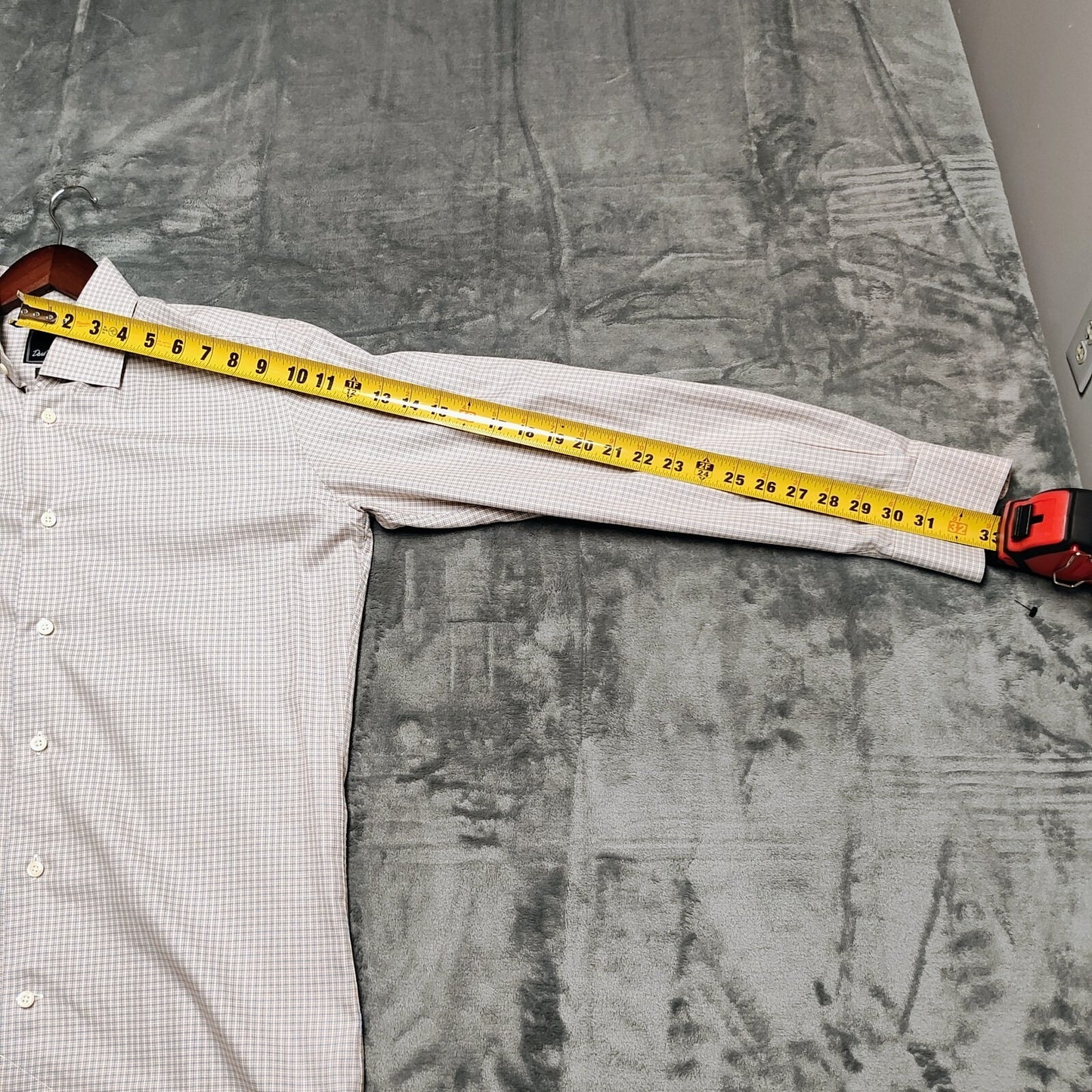 NWOT David Donahue Light Brown Checkered Trim Fit Dress Shirt (15 32/33)