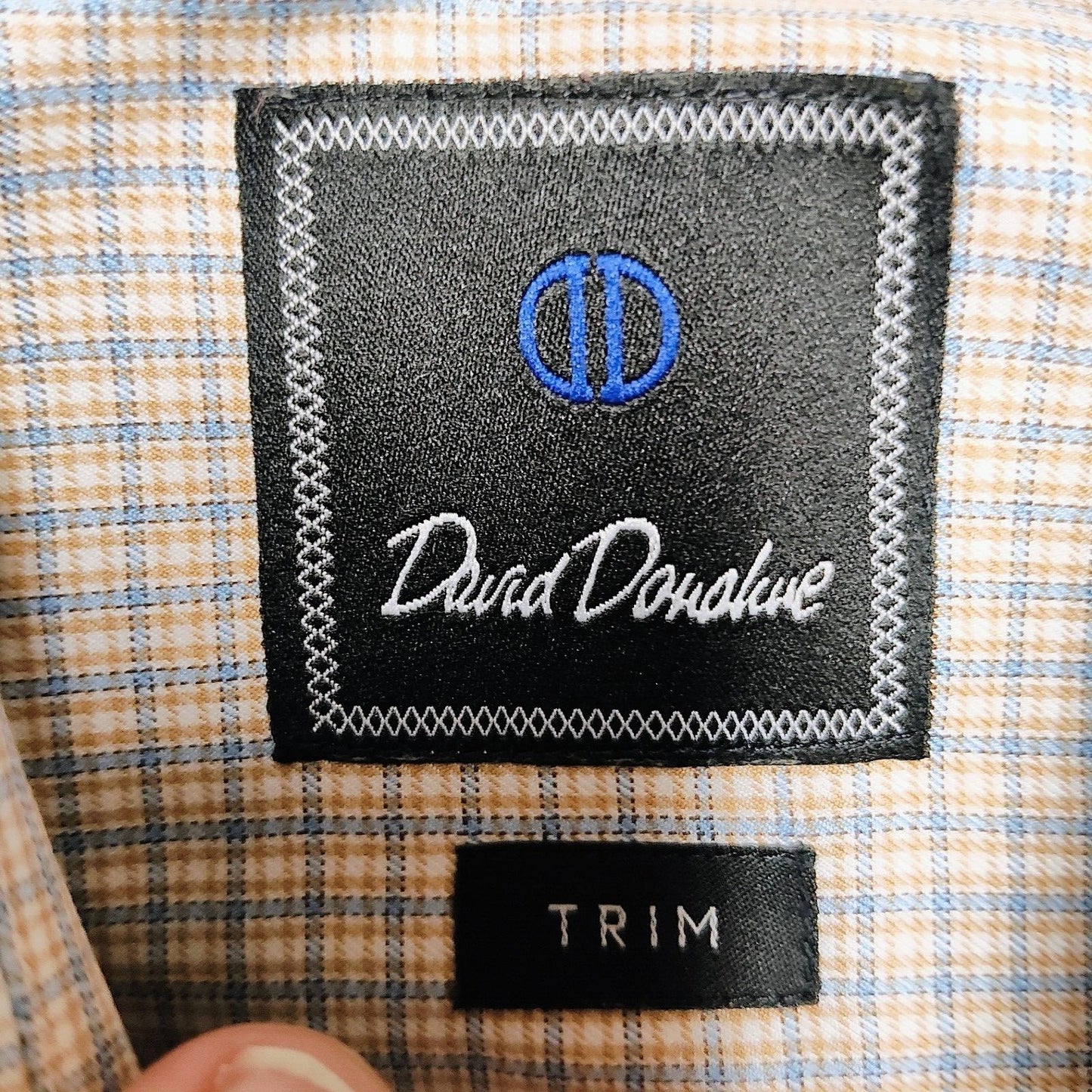 NWOT David Donahue Light Brown Checkered Trim Fit Dress Shirt (15 32/33)