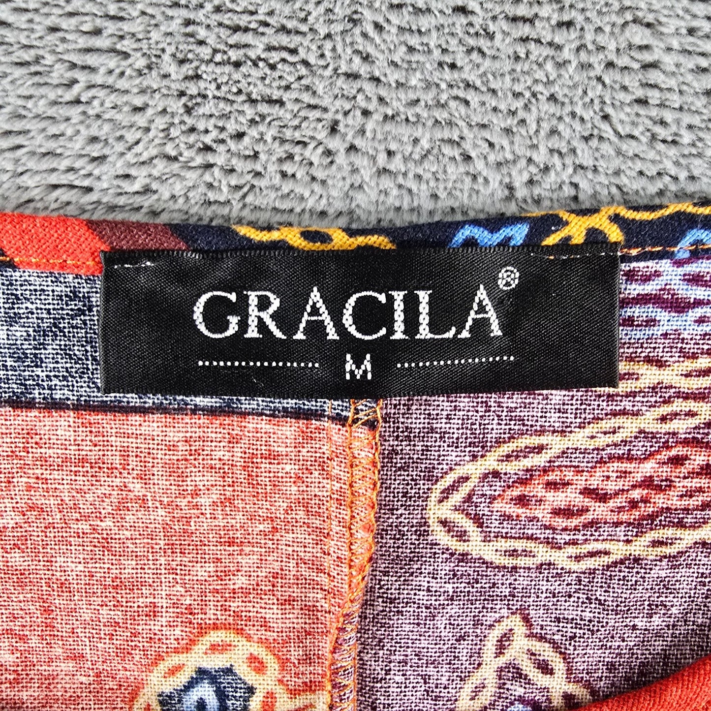 Gracila Navy/Red/Gold Folk Art Patchwork Print Cotton Boho Midi Dress (Medium)