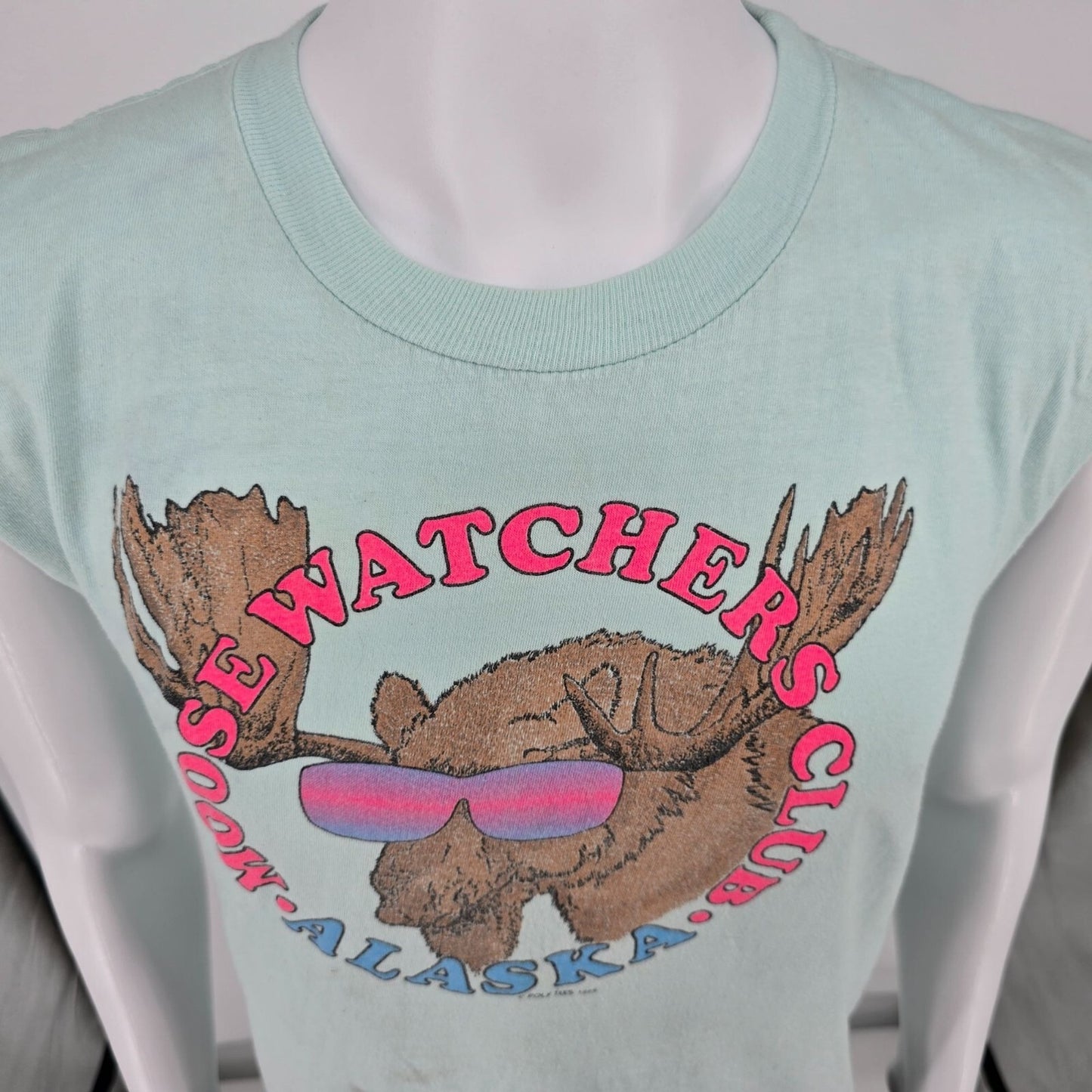 Vintage 1989 Poly Tees Moose Watchers Club Alaska DIY Sleeveless T-Shirt (M)