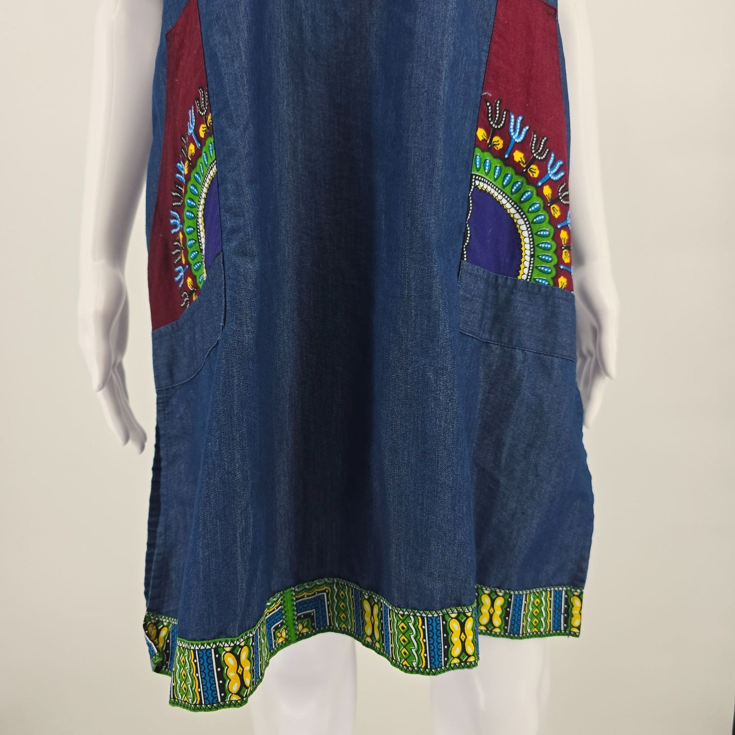 2010s Marine Imports Blue Chambray Cotton Daishiki Shift Tunic Dress (XL)