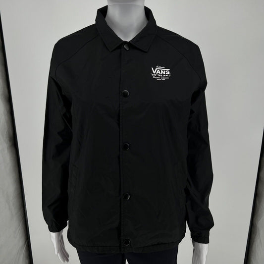 VANS Youth Torrey Black Snap Button Windbreaker Nylon Coach Jacket (Youth Large)
