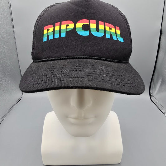 Rip Curl Rainbow Logo Black Snapback 100% Mesh Adjustable Cap Trucker Hat