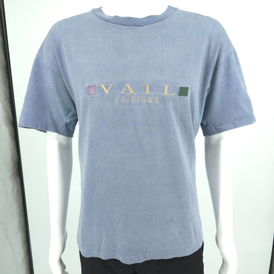 Distressed Vintage 1990s J. America Vail Colorado Embroidered T-Shirt (XL)