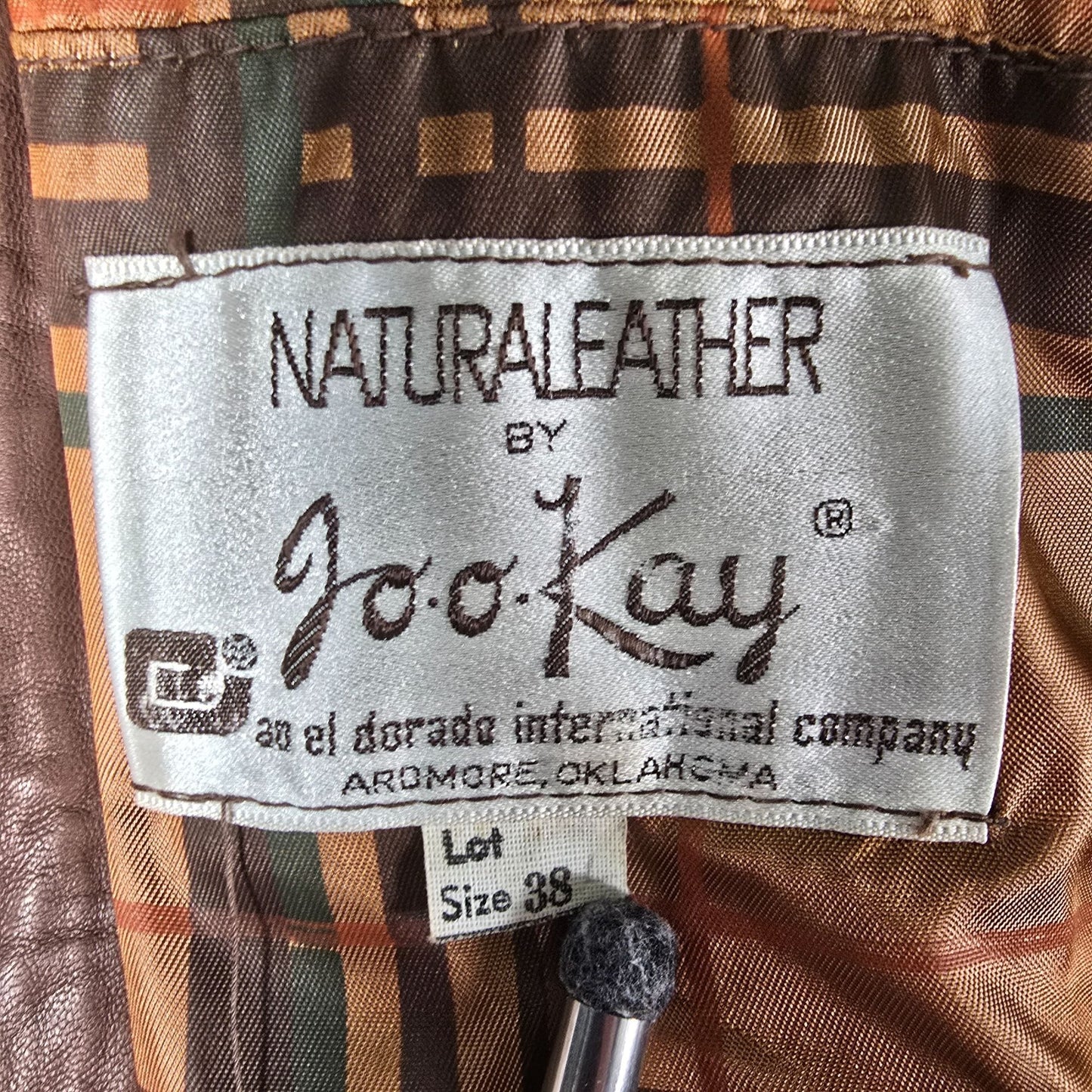 Vintage 1970s Jo-o-Kay Plaid Lining Brown Leather Western Panel Jacket (S)