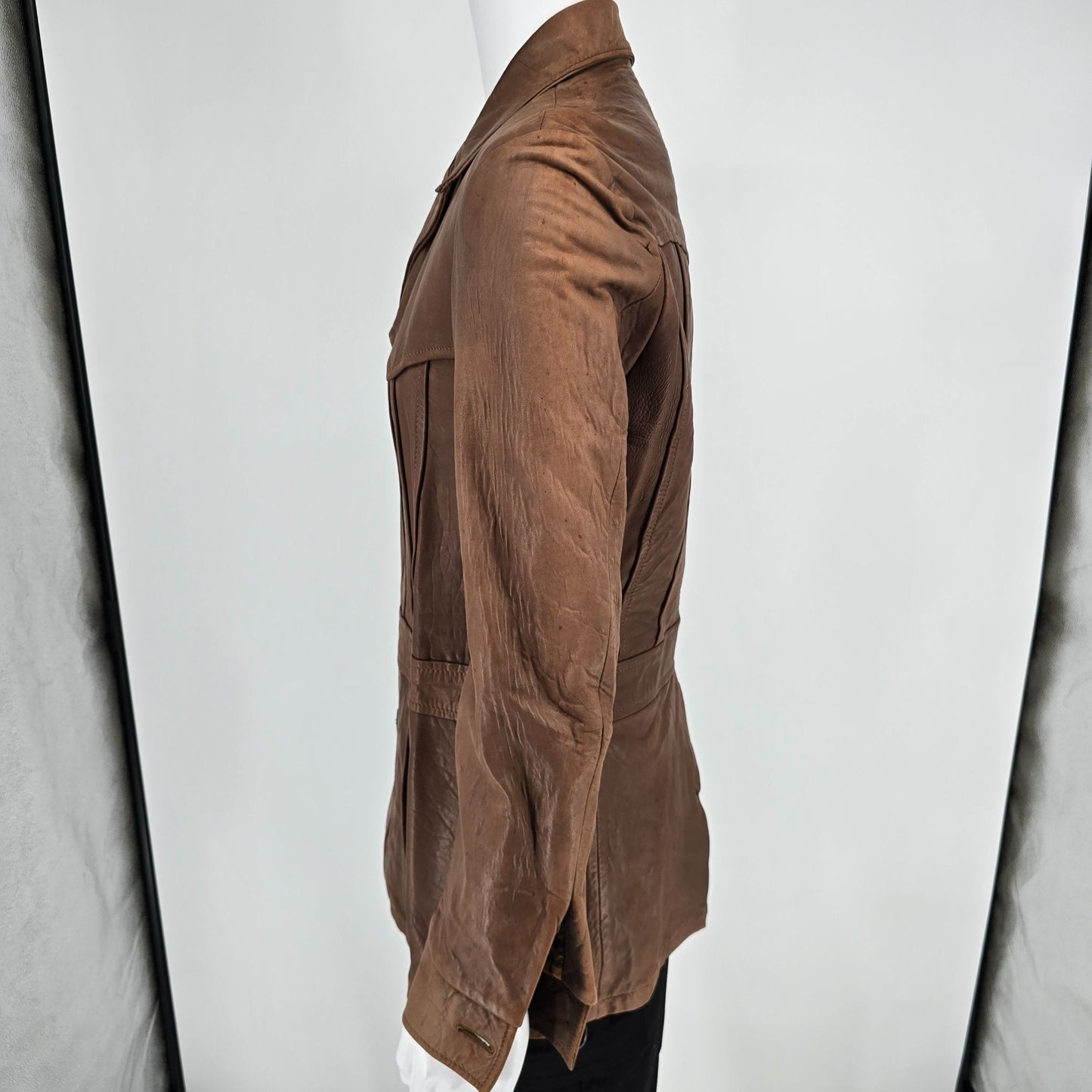 Vintage 1970s Jo-o-Kay Plaid Lining Brown Leather Western Panel Jacket (S)