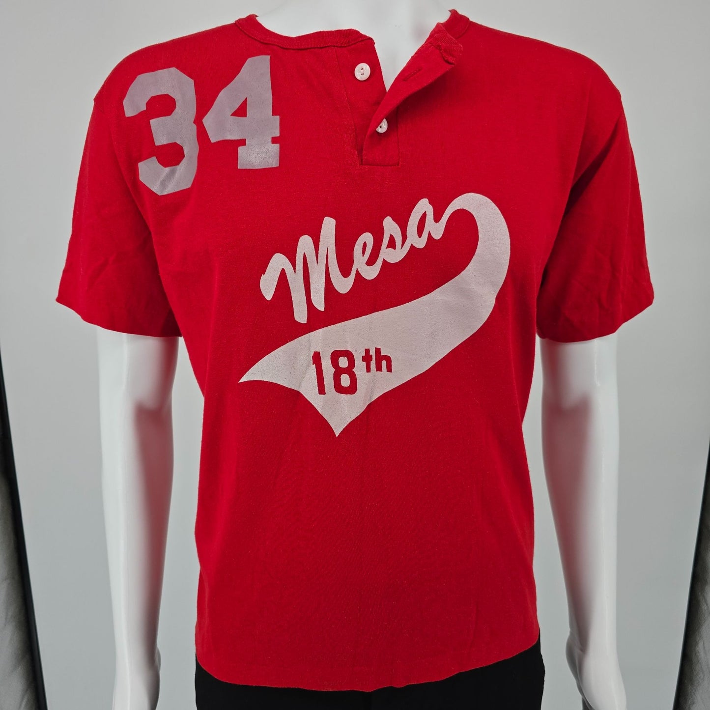 Vintage 1980s Soffe Shirts Mesa 18th #34 Baseball Jersey Henley T-Shirt (L)