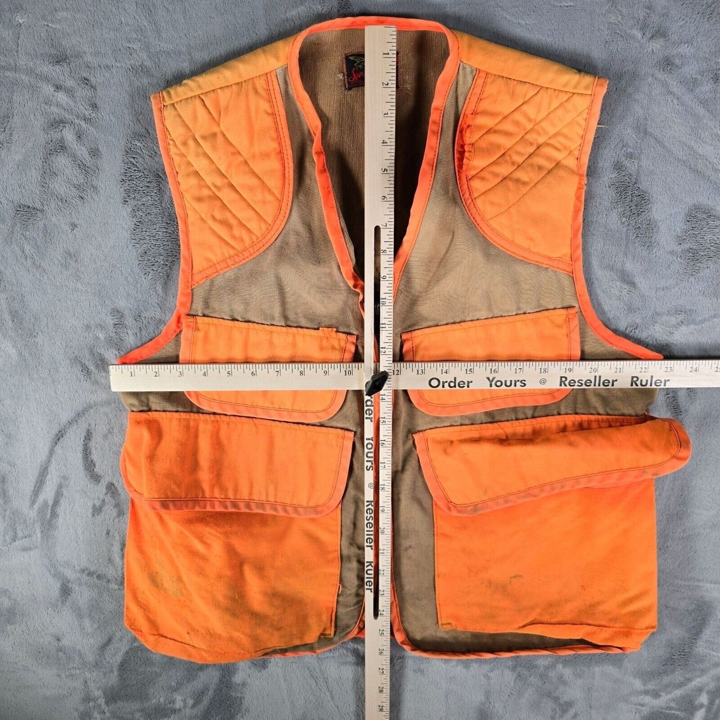 Distressed Vintage 1970s Sport-Bilt Orange and Brown Canvas Hunting Vest (L)