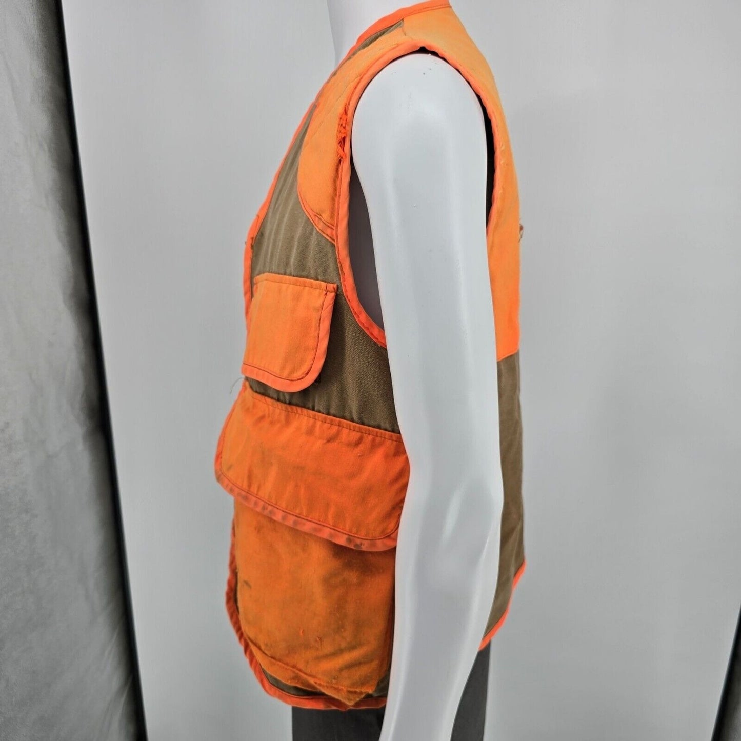 Distressed Vintage 1970s Sport-Bilt Orange and Brown Canvas Hunting Vest (L)