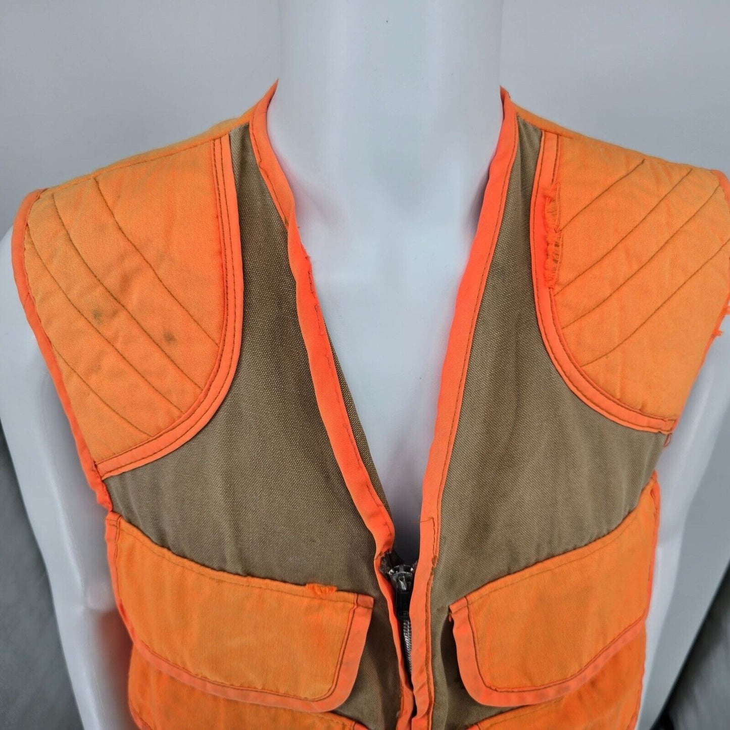 Distressed Vintage 1970s Sport-Bilt Orange and Brown Canvas Hunting Vest (L)