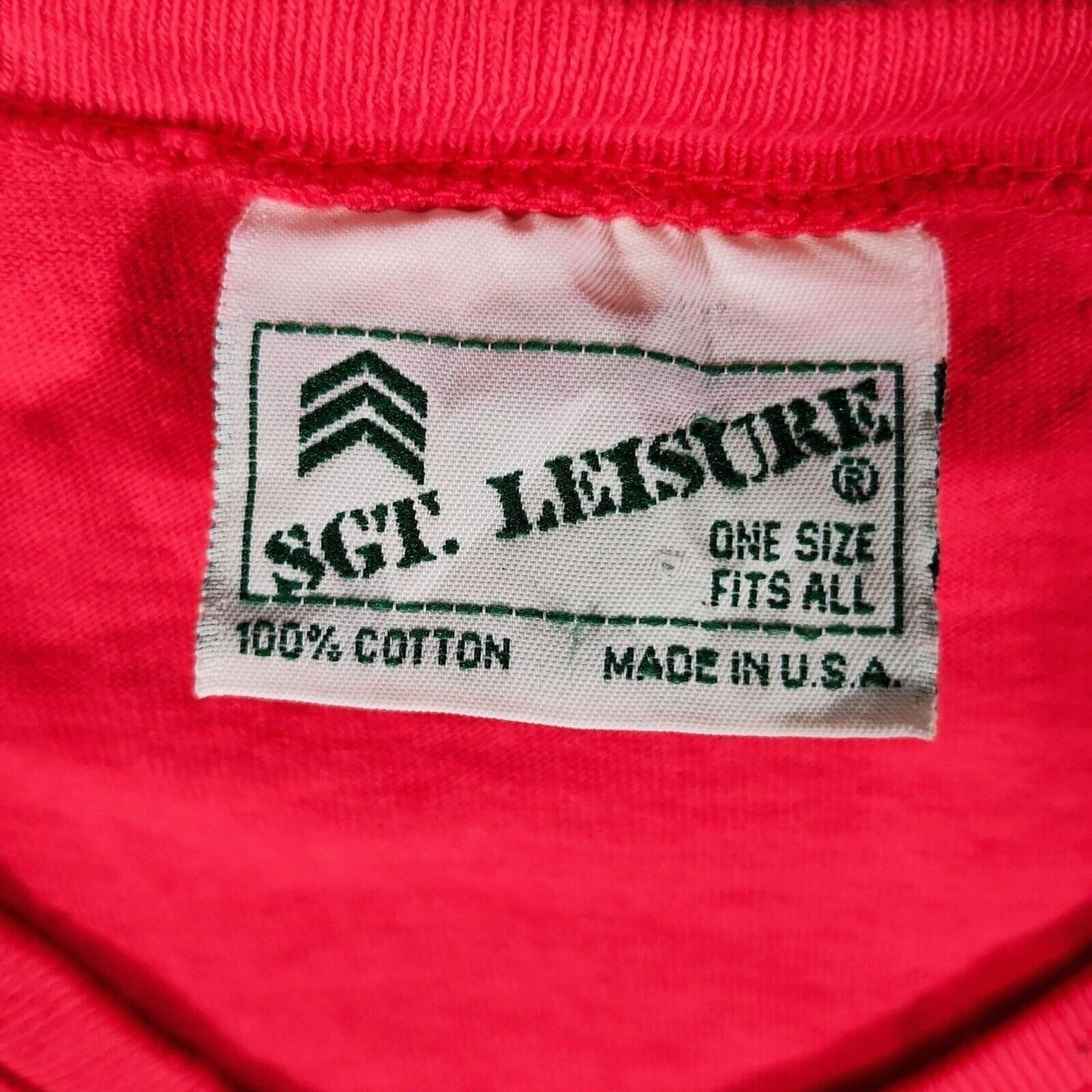 Vintage 1990 Sgt. Leisure All Over Print Red Graphic V-Neck T-Shirt (L)