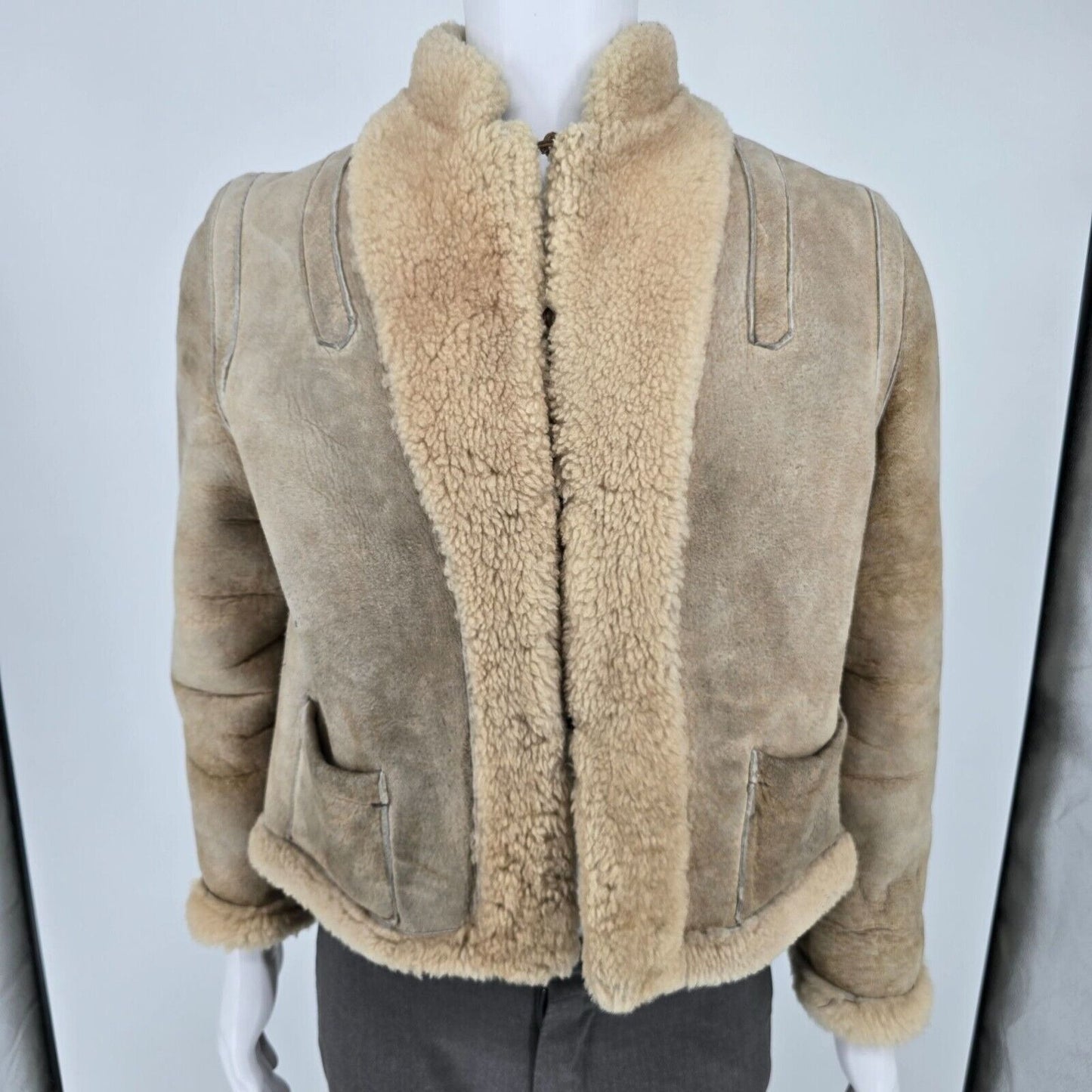 Vintage 1960s Tannery East Reversible Shearling Sheepskin Aviator Jacket (M)