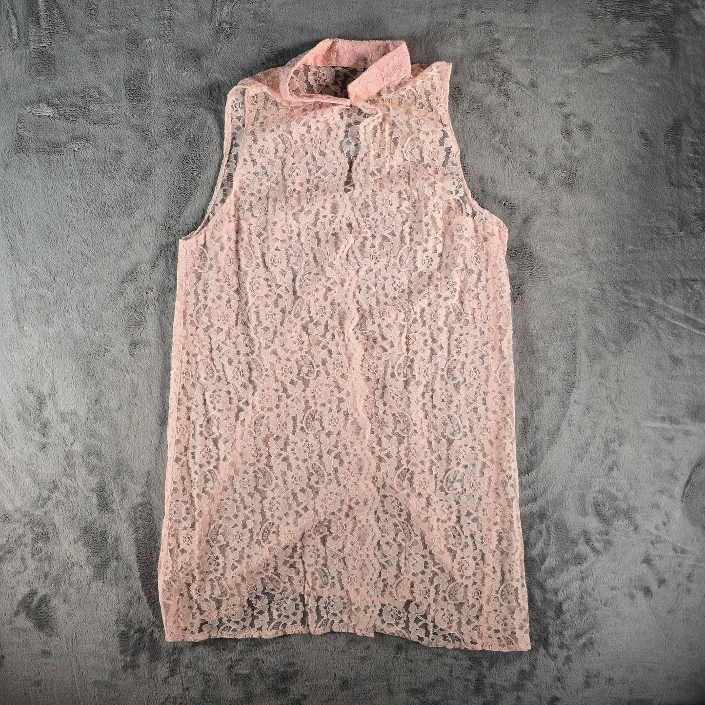 Vintage 1980s Women's Blush Pink Floral Lace Open Front Coquette Duster (M)