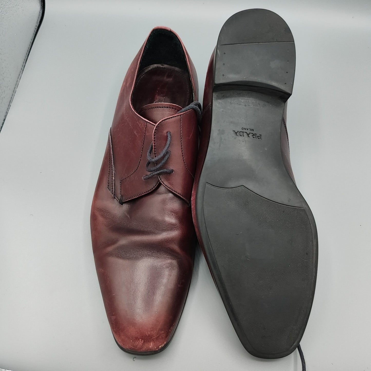 Prada Milano Made in Italy Burgundy Leather Round-Toe Derby Shoes (Mens 10.5)