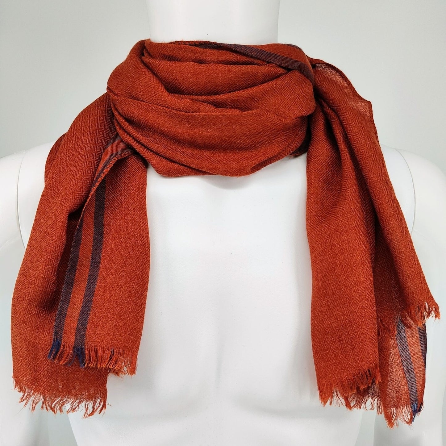Loro Piana Made In Italy Orange/Red and Blue Raw Edge Cashmere & Silk Scarf