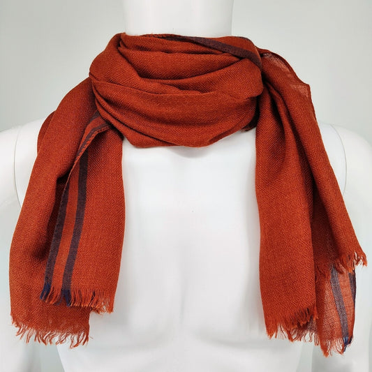Loro Piana Made In Italy Orange/Red and Blue Raw Edge Cashmere & Silk Scarf