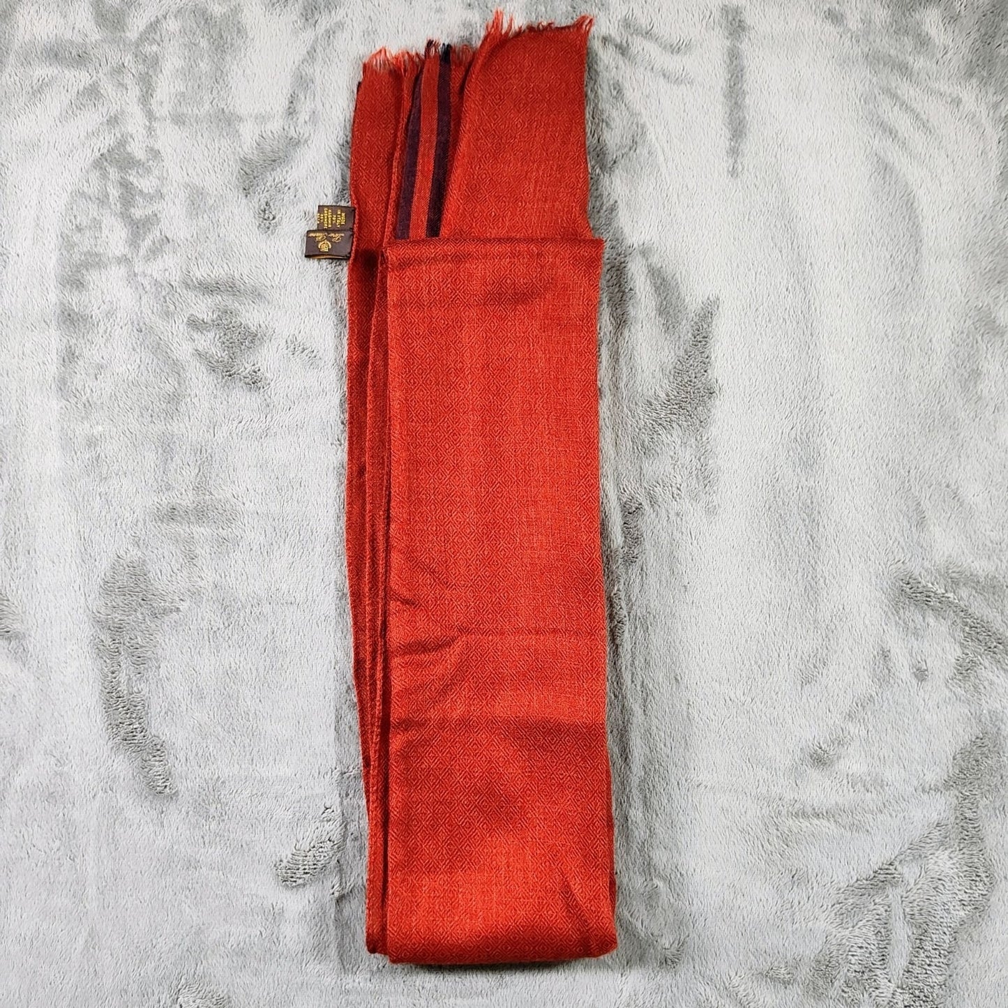 Loro Piana Made In Italy Orange/Red and Blue Raw Edge Cashmere & Silk Scarf