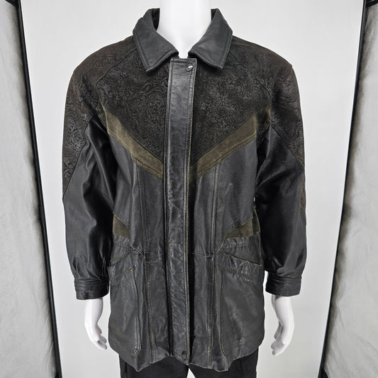 Vintage 1990s Authentic International Outerwear Embossed Leather Jacket (S)