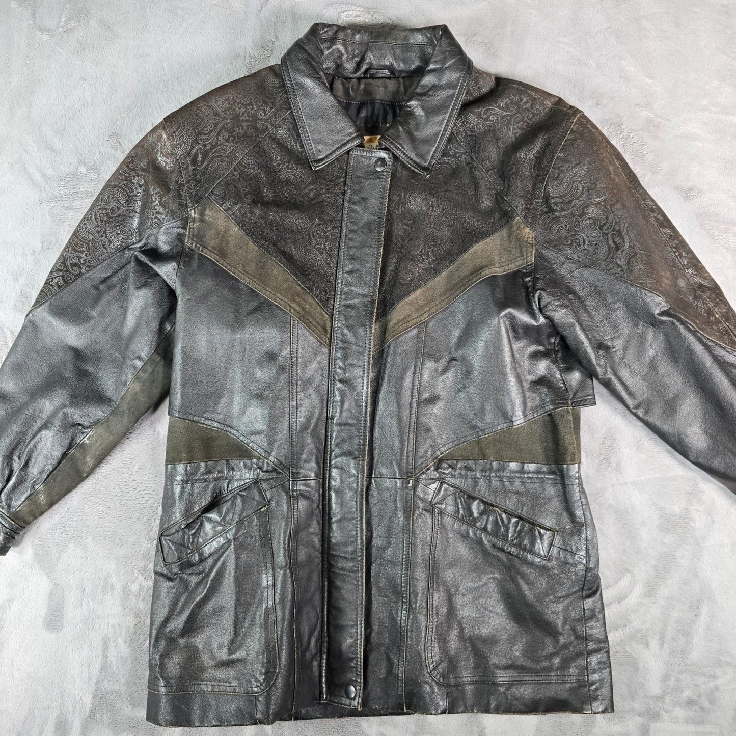 Vintage 1990s Authentic International Outerwear Embossed Leather Jacket (S)