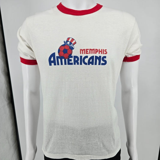 Vintage 1980s Memphis Americans Major Indoor Soccer League Ringer T-Shirt (M)