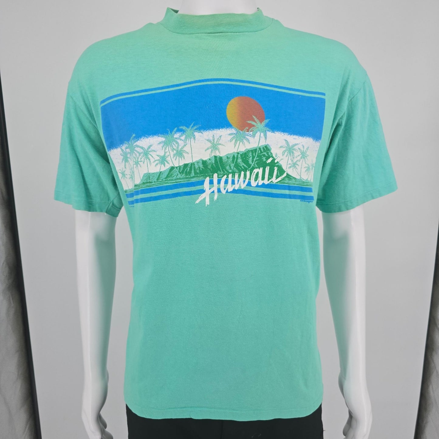 Vintage 1980s Hanes Beefy-T Seafoam Green Hawaii Tourist T-Shirt (L/XL) *Flaws