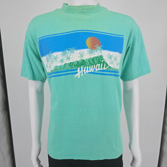 Vintage 1980s Hanes Beefy-T Seafoam Green Hawaii Tourist T-Shirt (L/XL) *Flaws