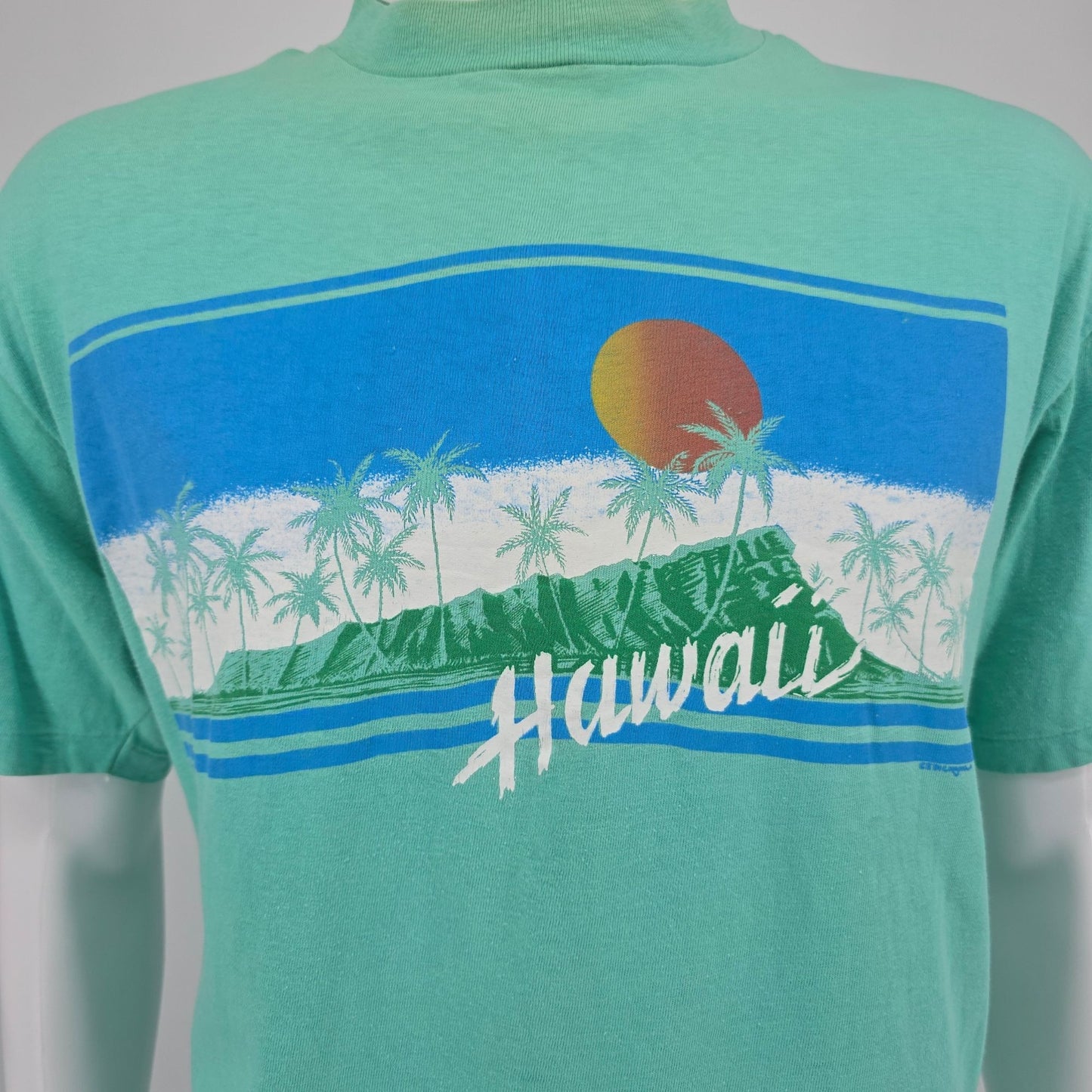 Vintage 1980s Hanes Beefy-T Seafoam Green Hawaii Tourist T-Shirt (L/XL) *Flaws