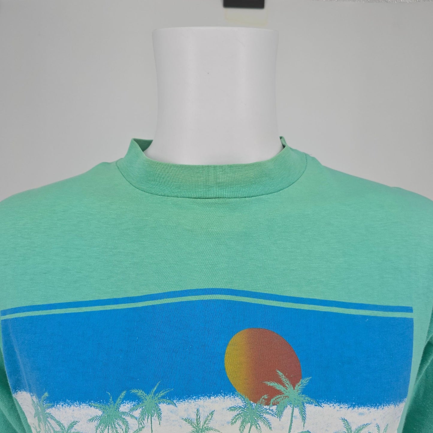 Vintage 1980s Hanes Beefy-T Seafoam Green Hawaii Tourist T-Shirt (L/XL) *Flaws