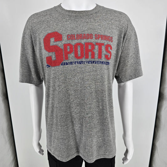 Vintage 1990s Jerzees Colorado Springs Sports Made in USA Gray T-Shirt (XL/2XL)