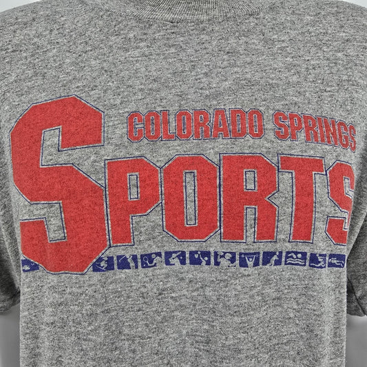 Vintage 1990s Jerzees Colorado Springs Sports Made in USA Gray T-Shirt (XL/2XL)