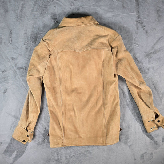 Vintage 1970s Dagger Collar Tan Suede Snap Button Western Jacket (Youth Large)