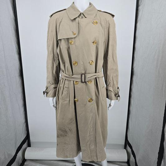 Distressed Vintage 1980s Burberrys Khaki Cotton Double-Breasted Trench Coat (42)