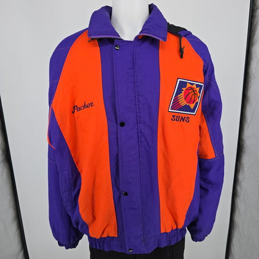 Vintage 1990s Starter Phoenix Suns Insulated/Hooded Color Block Jacket (XL/XXL)