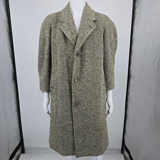 Vintage 1950s Burberrys London Donegal-Style Flecked Tweed Overcoat (L) *Damaged