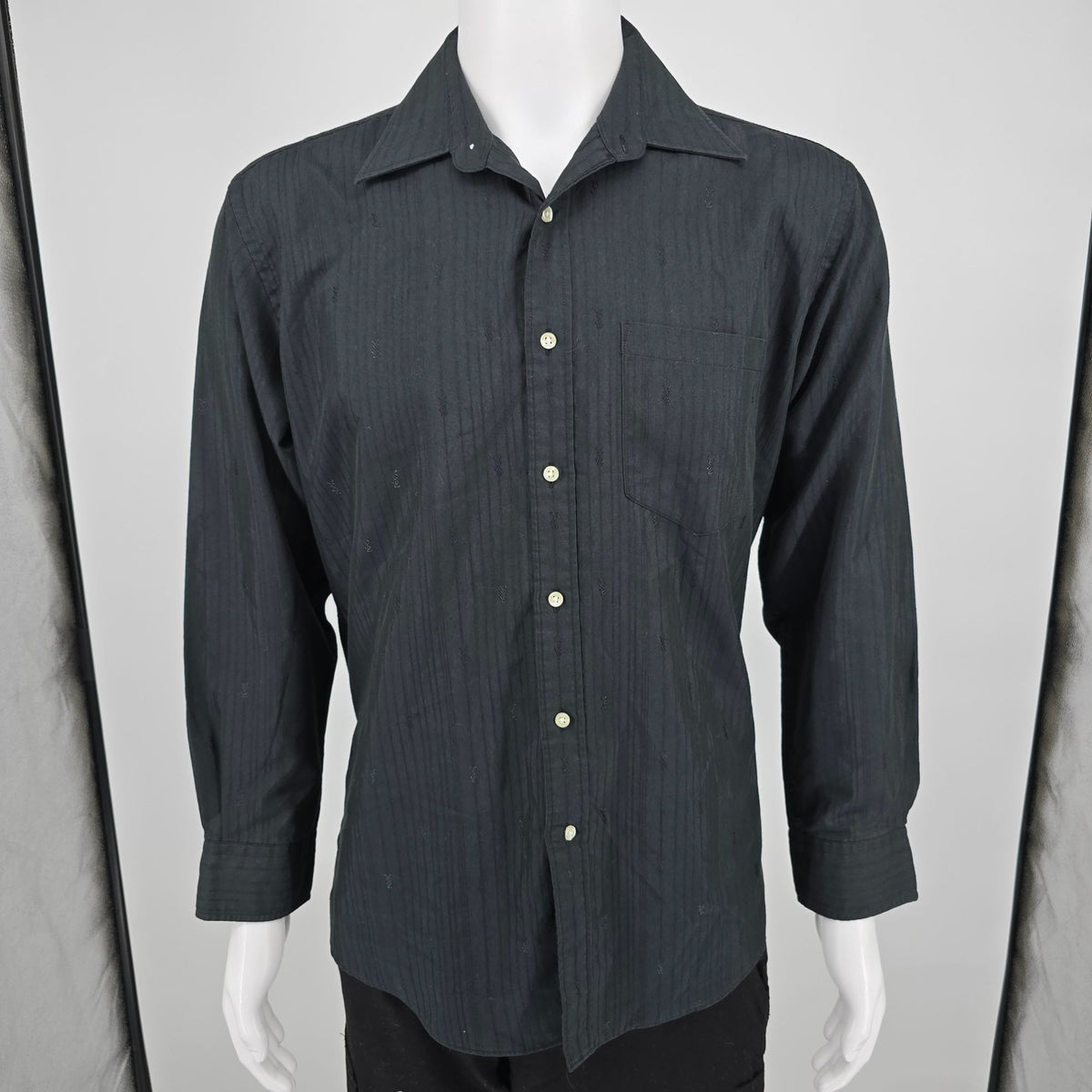 Vintage 1980s Yves Saint Laurent Menswear Black YSL Monogram Shirt (L/16 32-33)