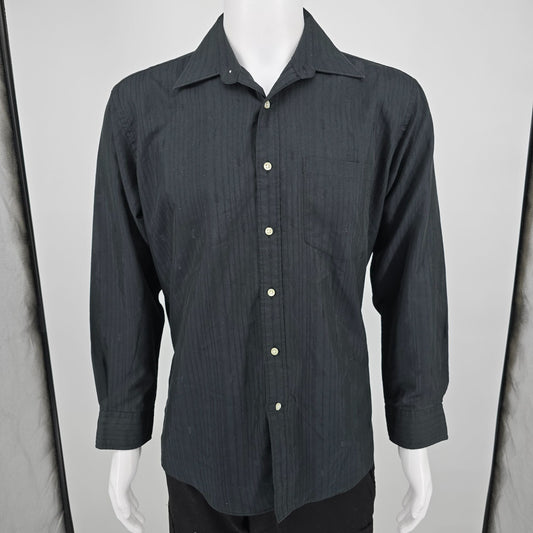 Vintage 1980s Yves Saint Laurent Menswear Black YSL Monogram Shirt (L/16 32-33)