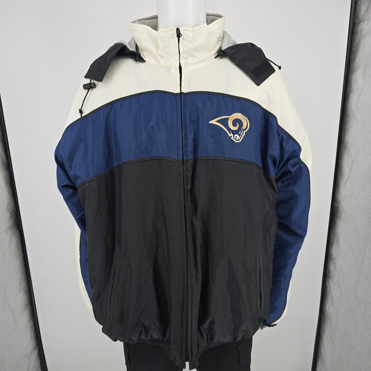 Vintage Y2K NFL St. Louis Rams Hooded Full-Zip Nylon Color Block Jacket (XXL)