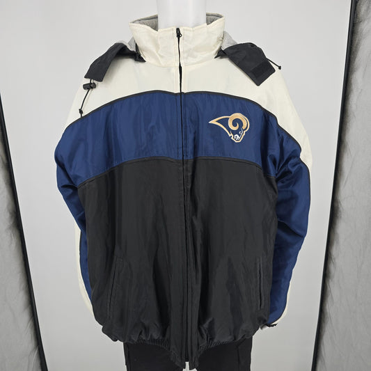 Vintage Y2K NFL St. Louis Rams Hooded Full-Zip Nylon Color Block Jacket (XXL)