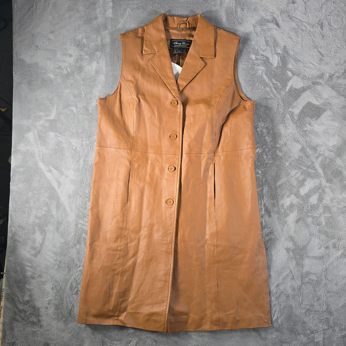 Vintage NWT Y2K Terry Lewis Classic Luxuries Leather Duster Long Vest (XL)