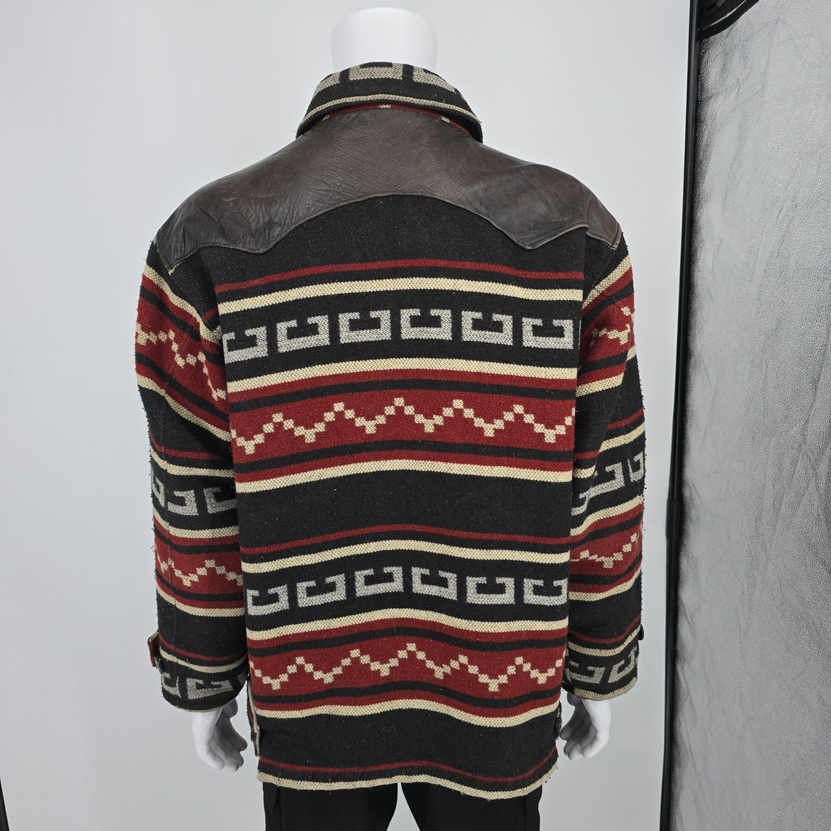 Distressed Vintage 1990s Avirex Leather Yoke Southwestern Blanket Jacket (L)