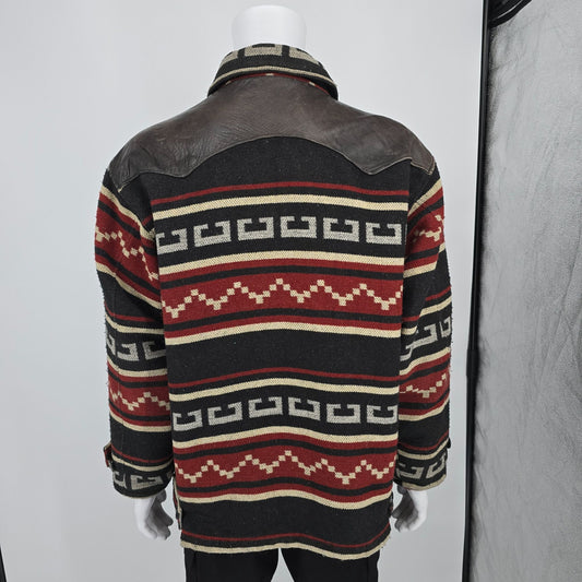 Distressed Vintage 1990s Avirex Leather Yoke Southwestern Blanket Jacket (L)