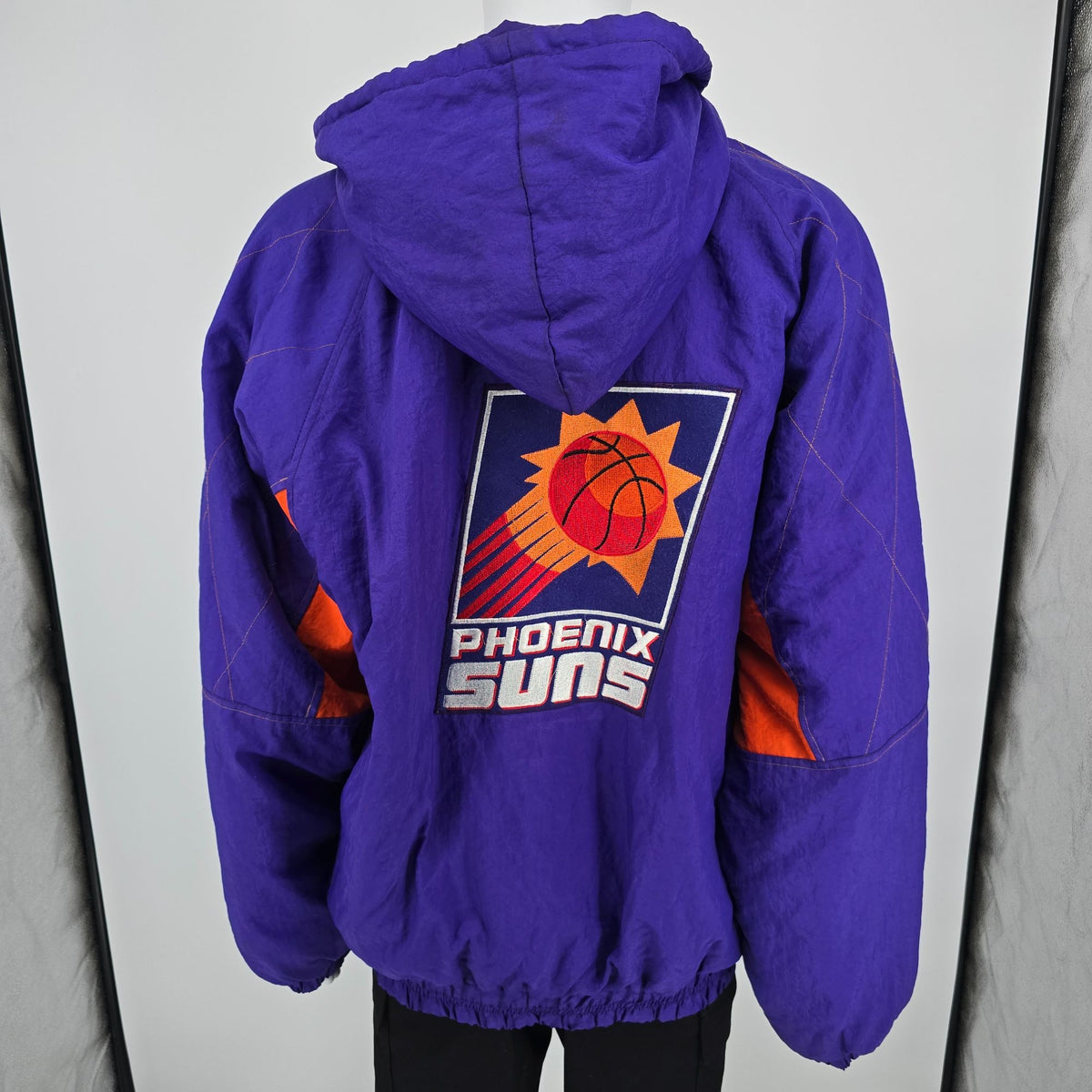 Vintage 1990s Starter Phoenix Suns Insulated/Hooded Color Block Jacket (XL/XXL)