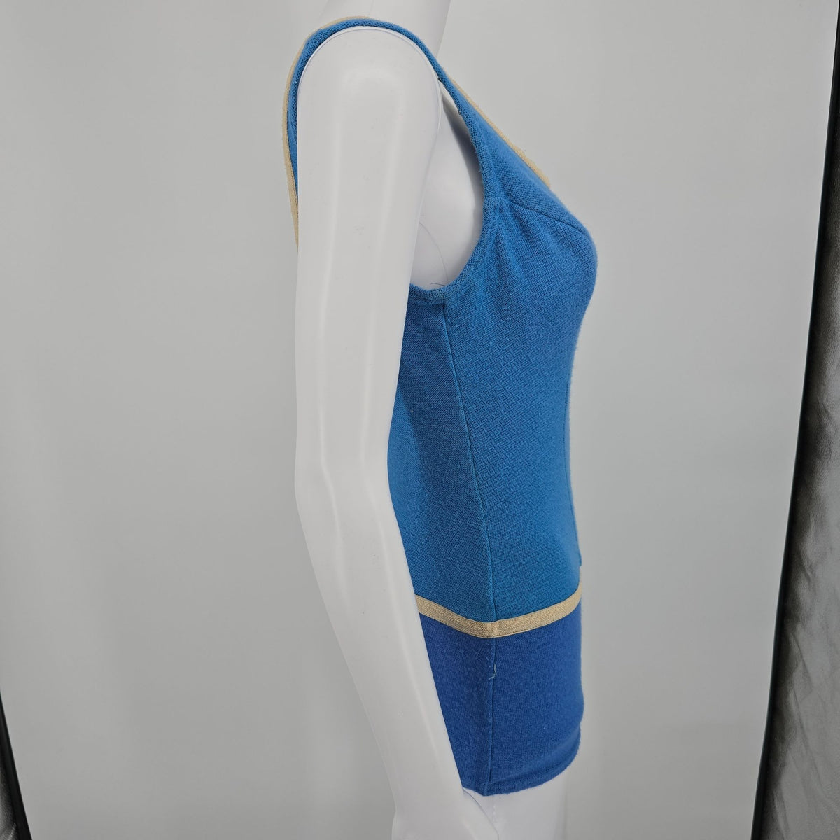 Vintage 1950s Women's Blue One Piece Modesty Skirt Knit Maillot Swimsuit (XS)