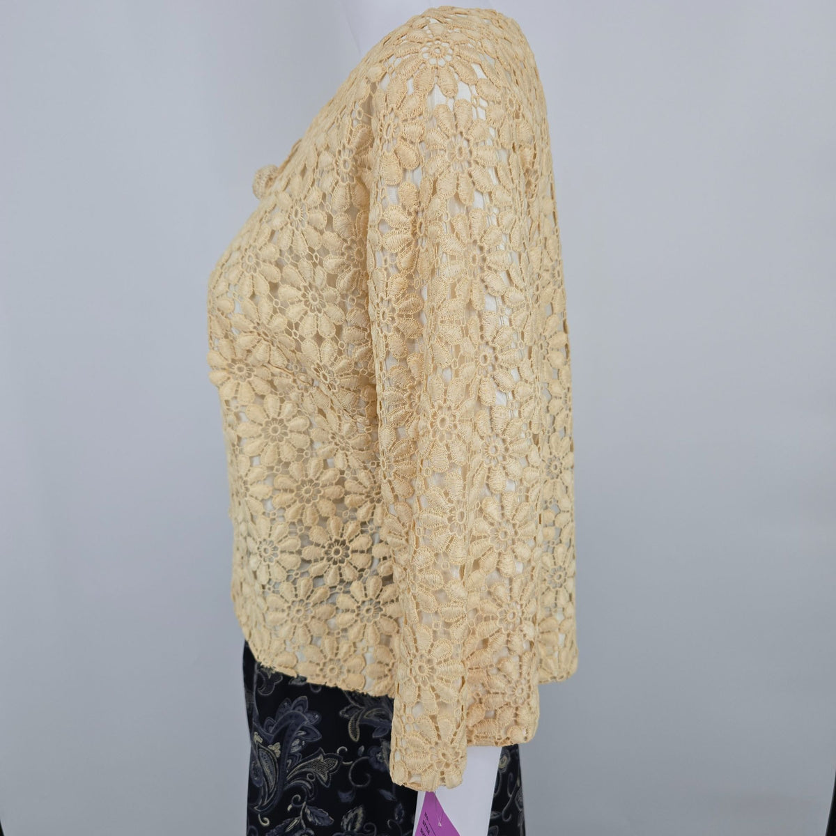 Vintage 1960s Anne Klein Junior Sophisticates Cropped Guipure Lace Jacket (M)
