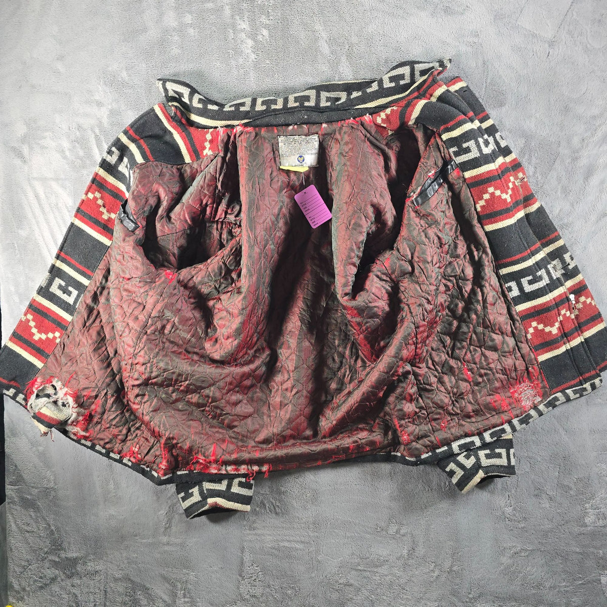 Distressed Vintage 1990s Avirex Leather Yoke Southwestern Blanket Jacket (L)